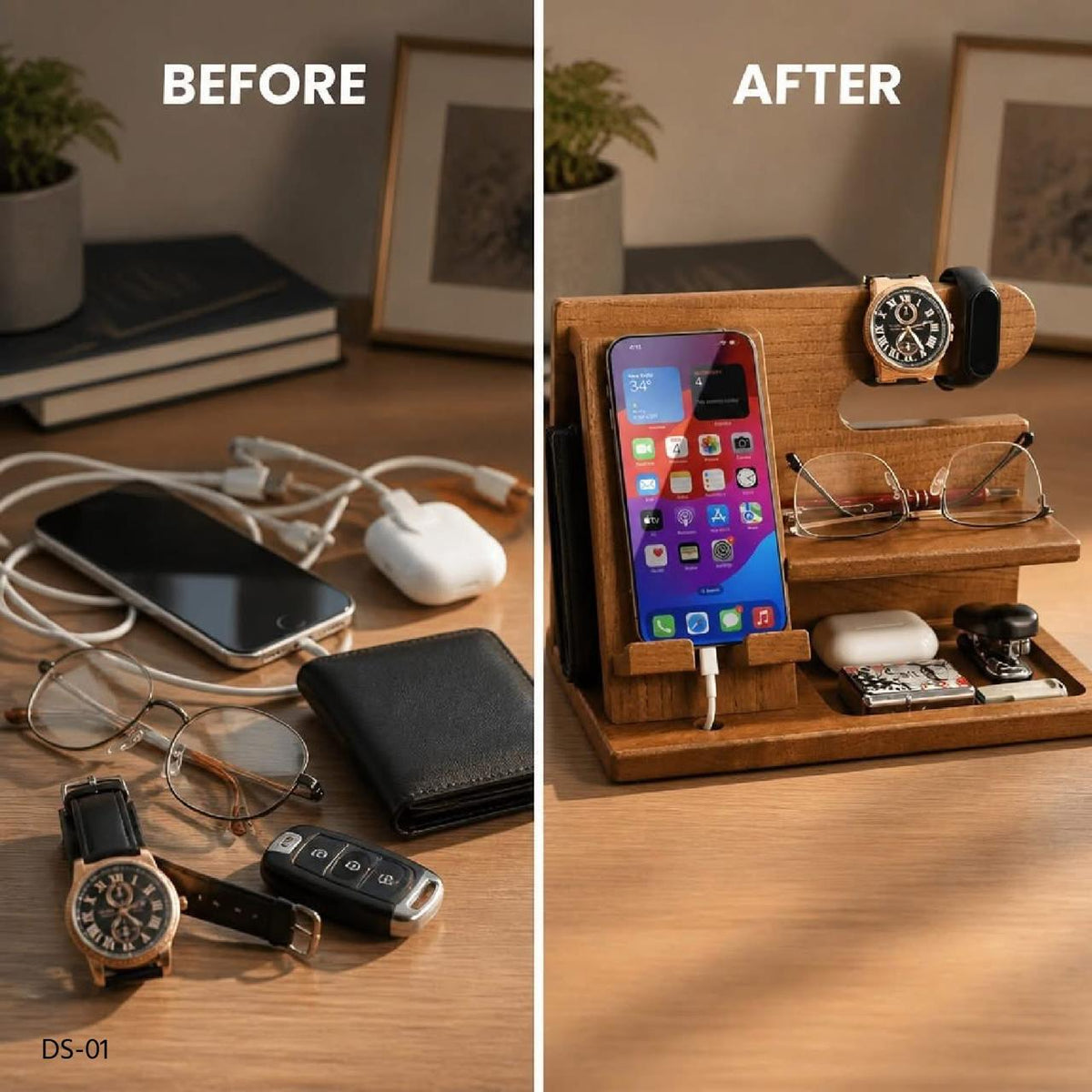 Wooden Desk Organizer & Docking Station