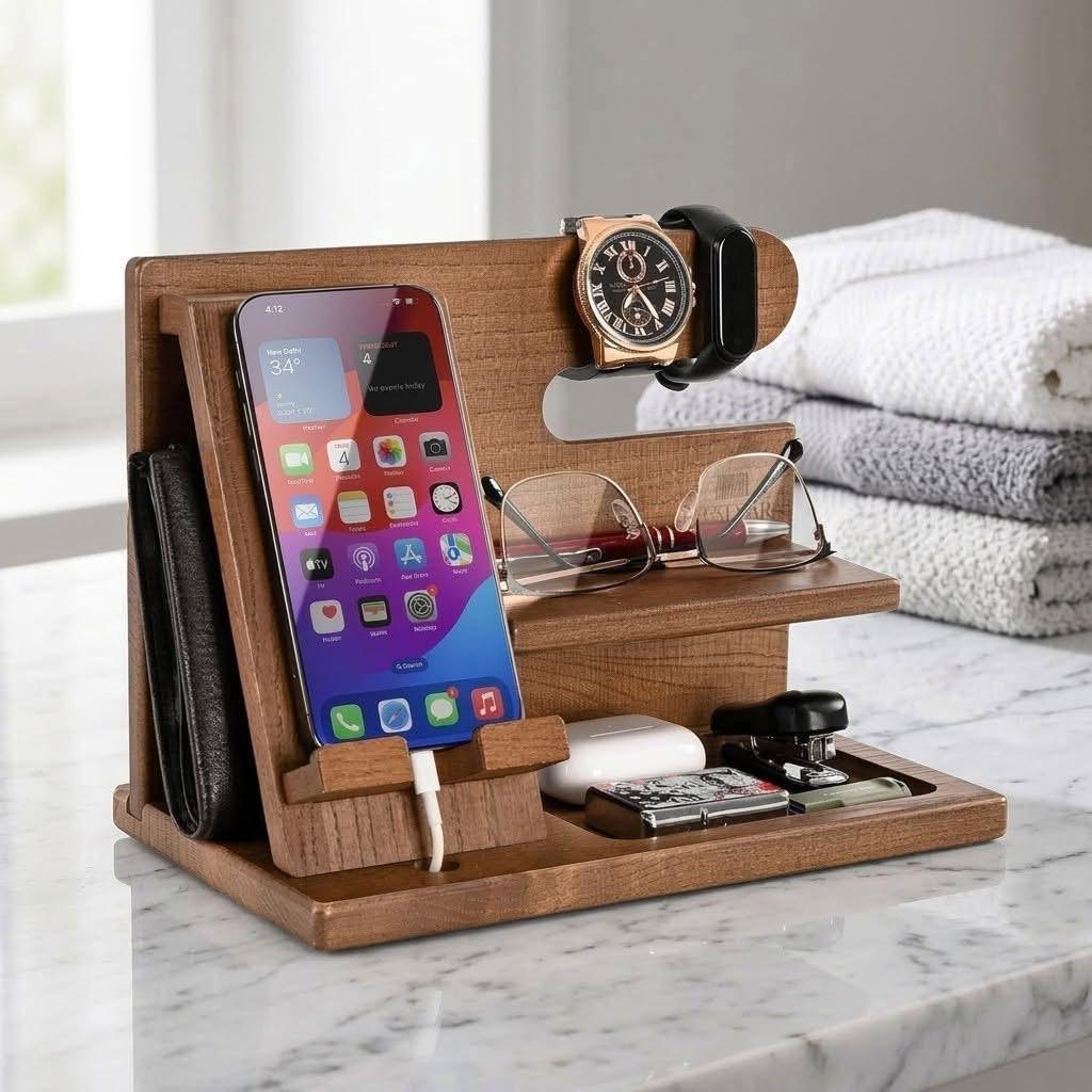 Wooden Desk Organizer & Docking Station